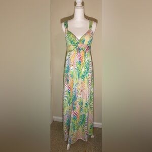 Allison Brittney Leafy Green and Pink Maxi Dress